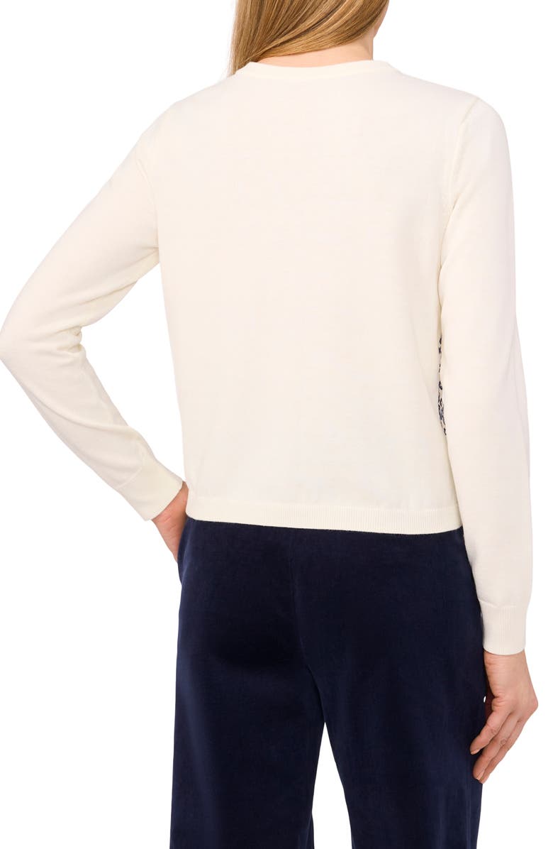 Ted Baker Geo Print Crewneck Cardigan, Alternate, color, Vanilla Ice