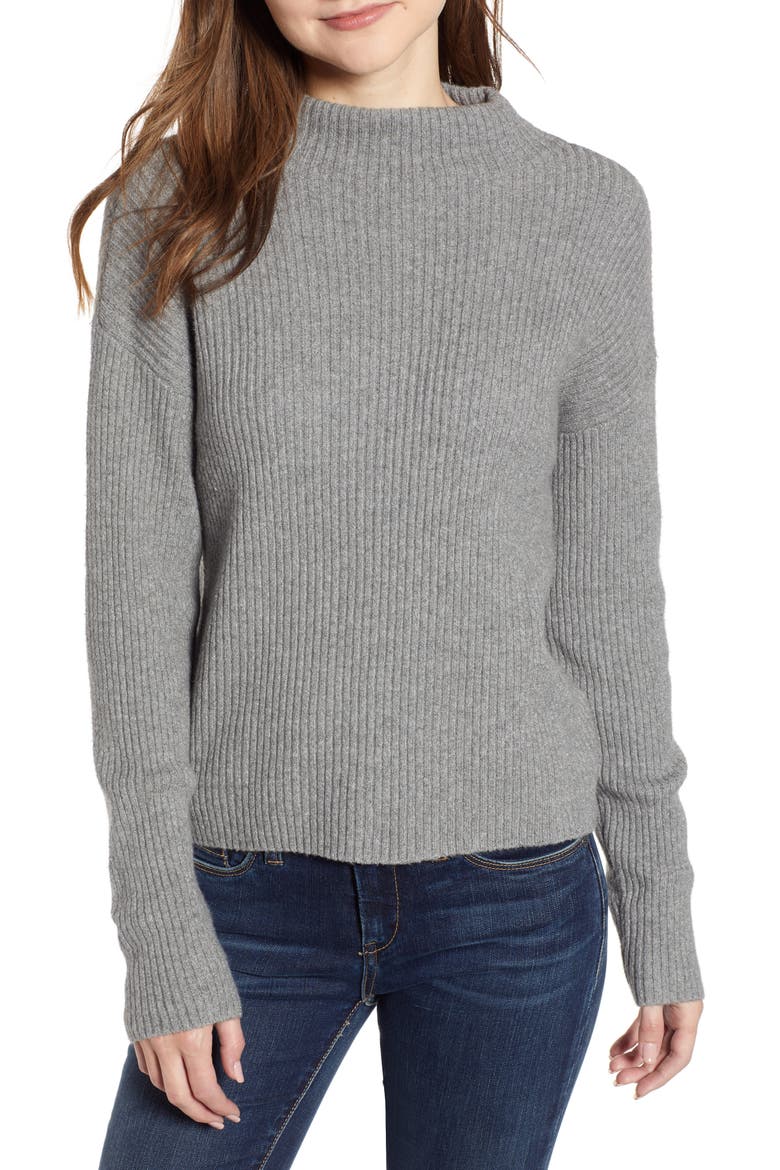 Ribbed Funnel Neck Sweater, Main, color, GREY CLOUDY HEATHER