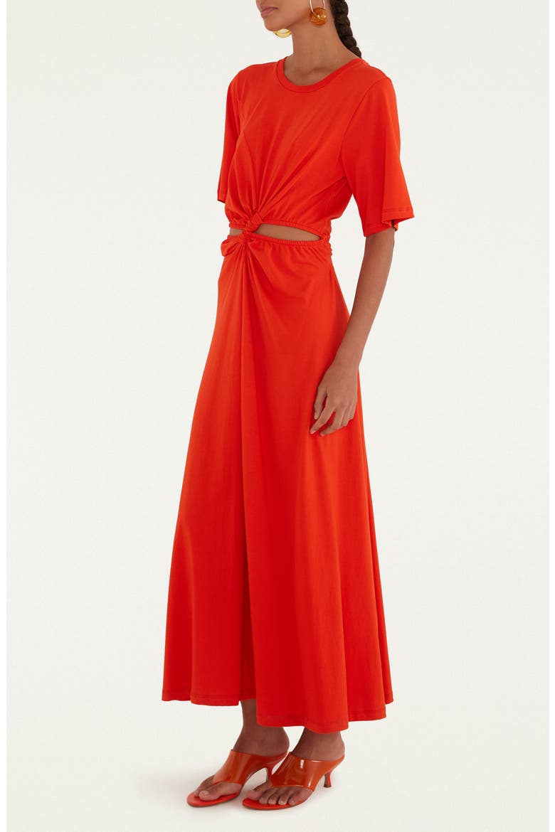 Artsy Cutout Detail Cotton Maxi Dress, Alternate, color, RED