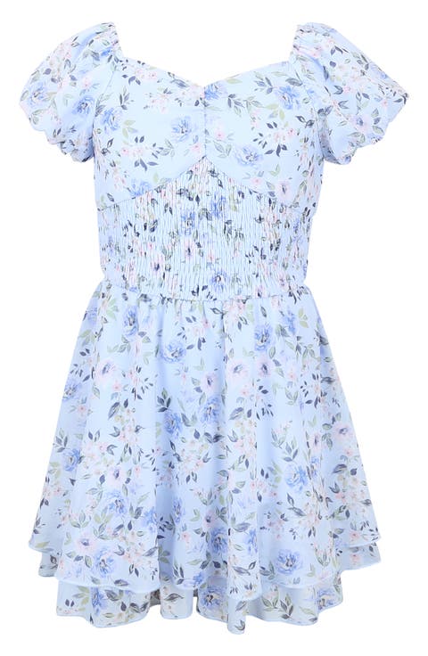 Emma Floral Print Smock Romper (Big Kid)