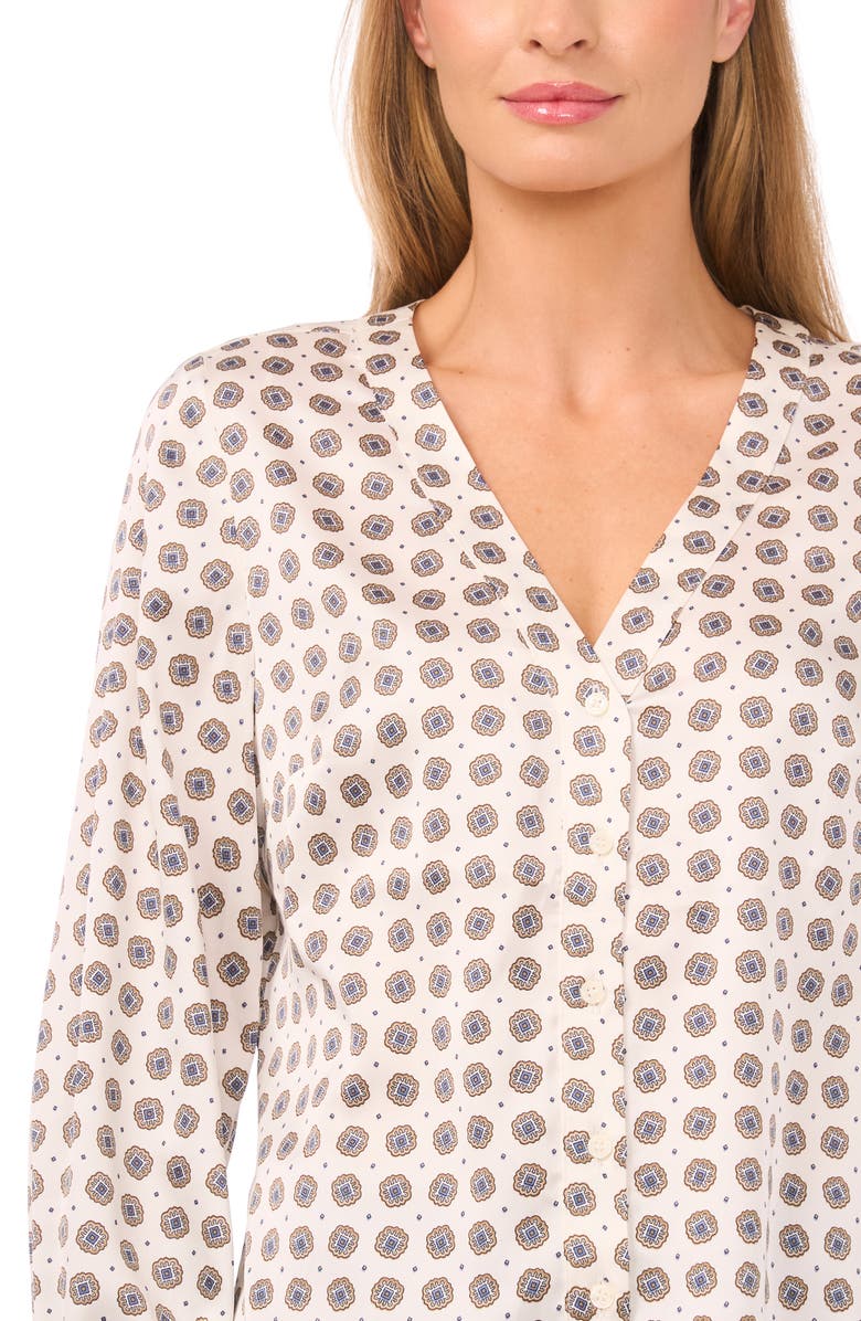 CeCe Medallion Print Satin Georgette Button-Up Shirt, Alternate, color, New Ivory