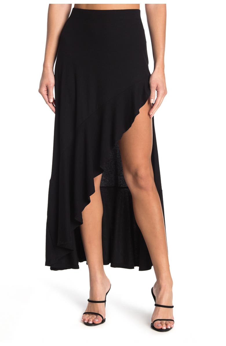 GO COUTURE Ruffled Side High/Low Maxi Skirt, Alternate, color, Black