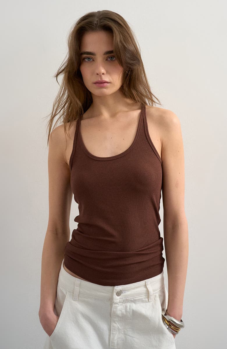 Topshop Spaghetti Strap Racerback Tank, Main, color, Brown