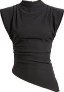 NIKKI LUND Cora Strong Shoulder Asymmetric Jersey Top