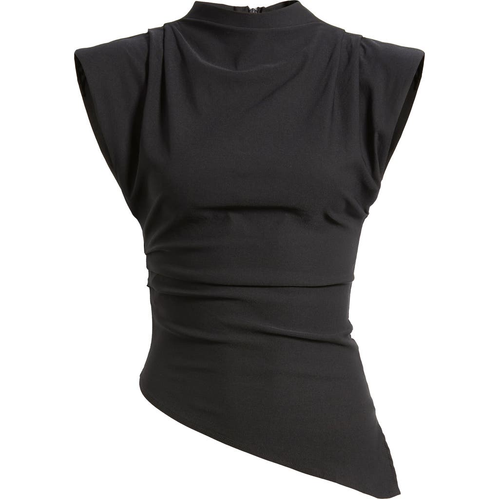 Nikki Lund Cora Strong Shoulder Asymmetric Jersey Top In Black