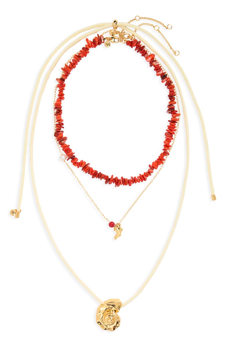 Madewell Set of 3 Pukka Shell Necklaces, Main, color, Enamel Red