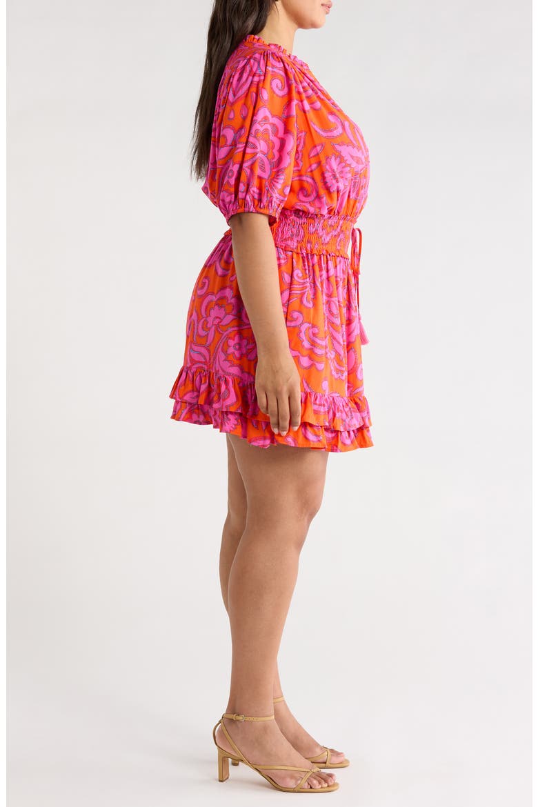 Marinda Floral Jurie Tiered Smocked Waist Top, Alternate, color, ORANGE-FUCHSIA