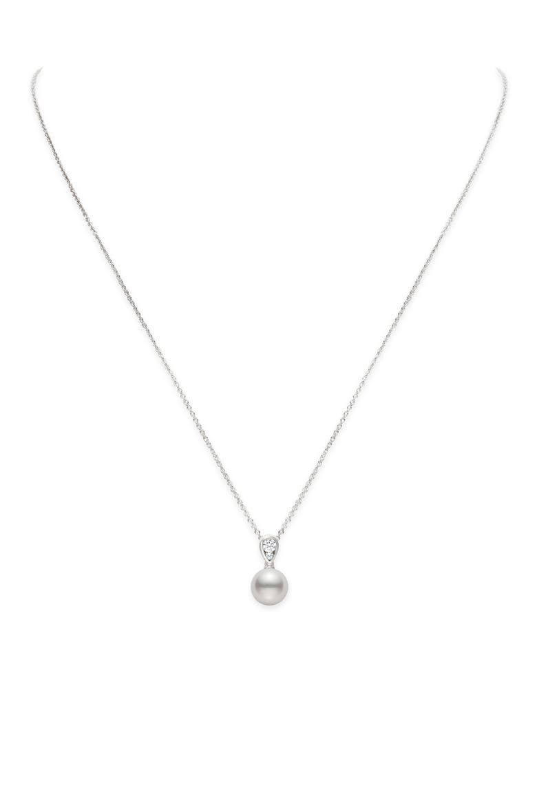 Morning Dew Akoya Pearl & Diamond Pendant Necklace, Main, color, 18KW
