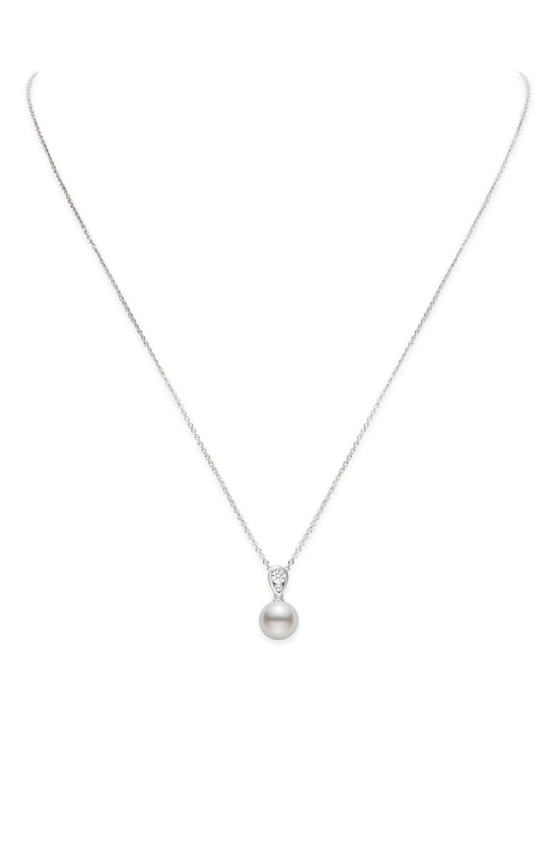 Mikimoto Morning Dew Akoya Pearl & Diamond Pendant Necklace, Main, color, 18Kw