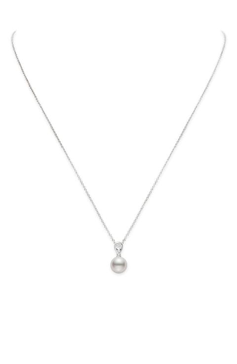 Morning Dew Akoya Pearl & Diamond Pendant Necklace