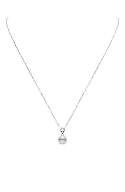 Mikimoto Morning Dew Akoya Pearl & Diamond Pendant Necklace In 18kw