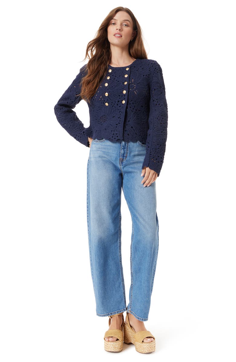 Sam Edelman Fiona Knit Double Breasted Blazer, Alternate, color, Navy