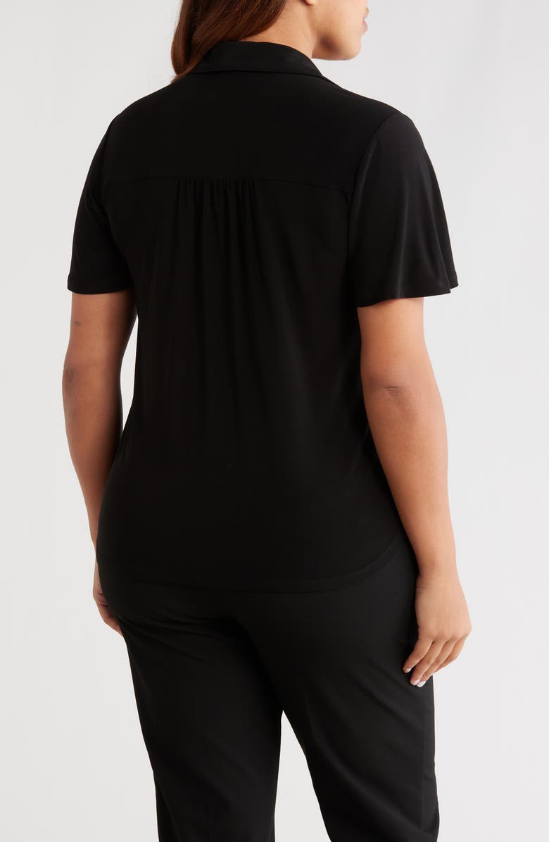 Anne Klein Short Sleeve Knit Button-Up Shirt, Alternate, color, Anne Black