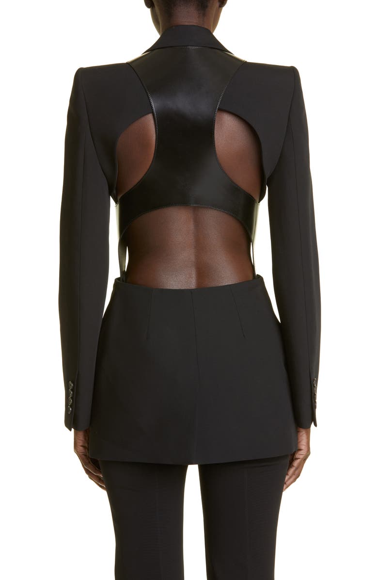 McQueen Leather Harness Wool Blazer, Alternate, color,
