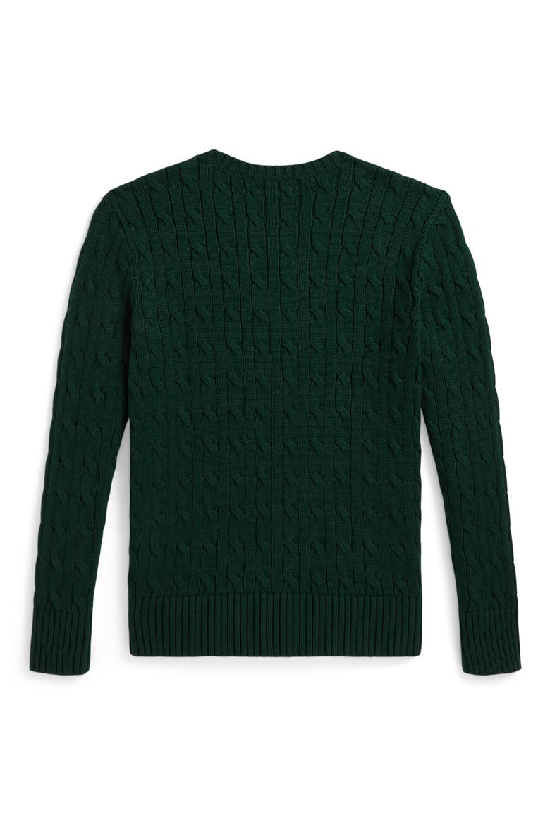 Kids' Polo Bear Cable Knit Cotton Sweater, Alternate, color, MOSS AGATE