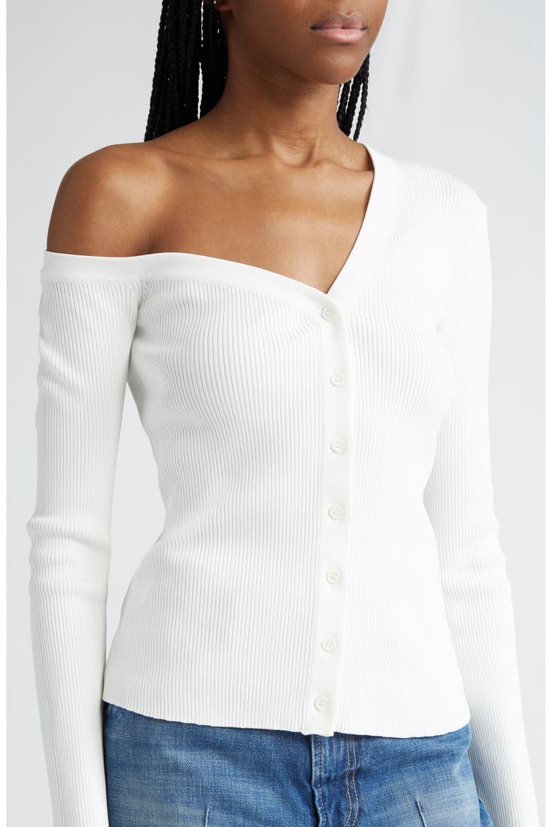 Craftsman One-Shoulder Rib Cardigan, Alternate, color, IVORY