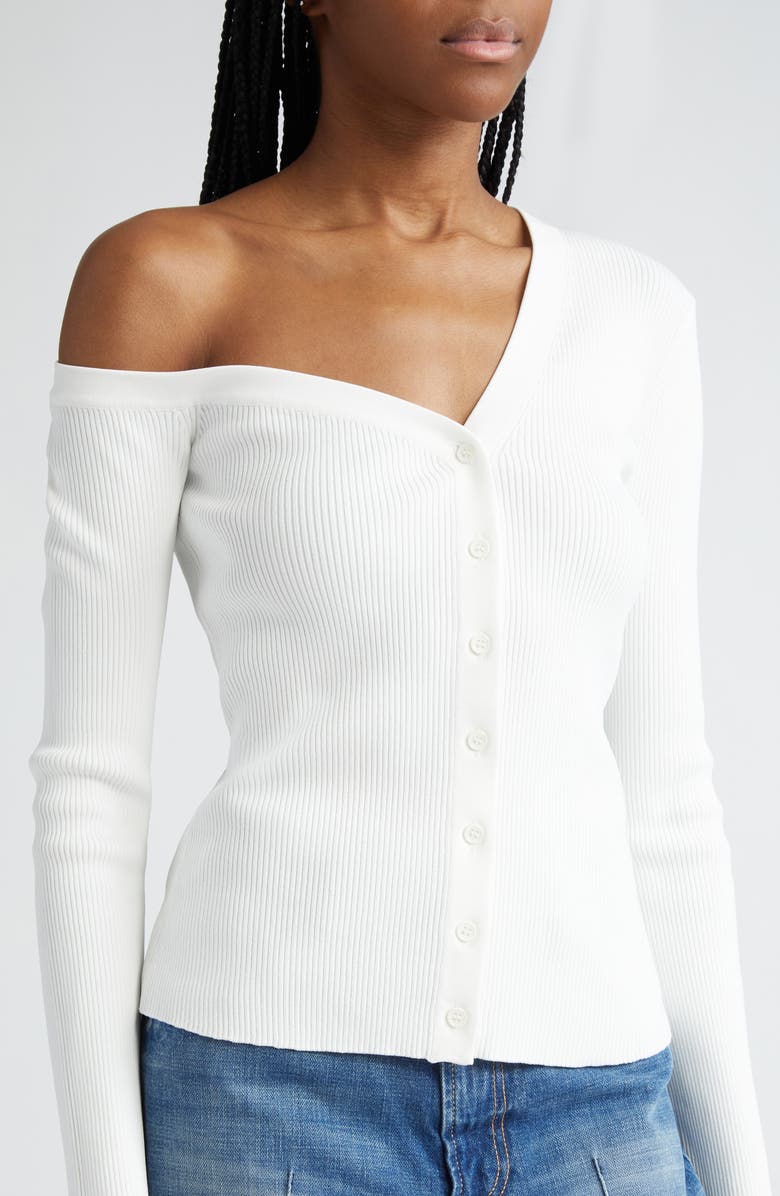 STAUD Craftsman One-Shoulder Rib Cardigan, Alternate, color, Ivory