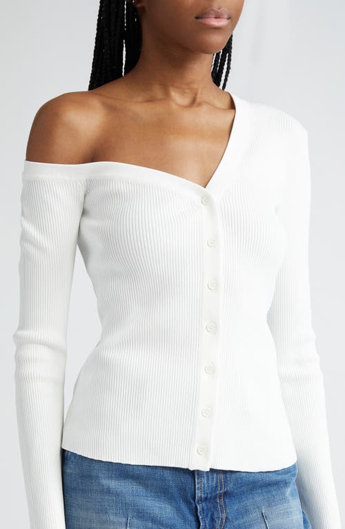 Staud Craftsman One Shoulder Ribbed Cardigan In White