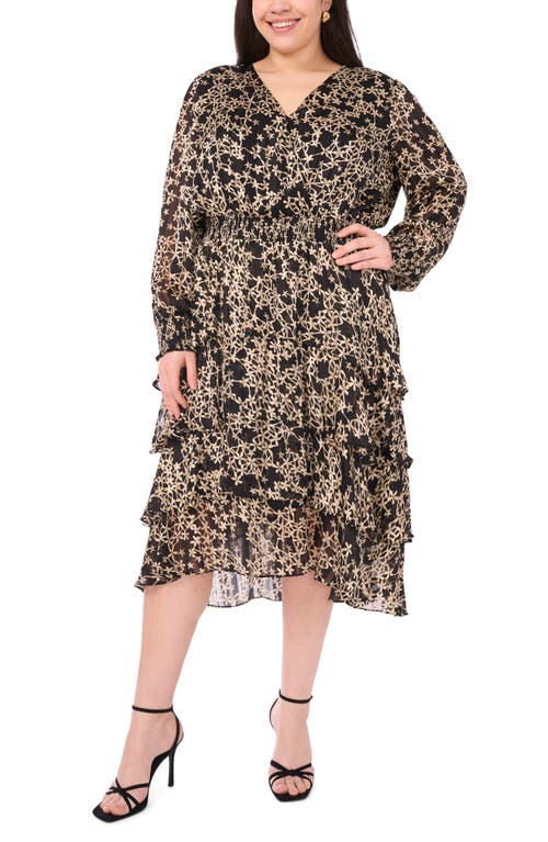 Vince Camuto Metallic Floral Long Sleeve Midi Dress In Multi