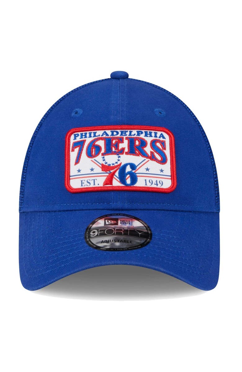 New Era Men's New Era Royal Philadelphia 76ers Plate Oversized Patch Trucker 9FORTY Adjustable Hat, Alternate, color, Royal