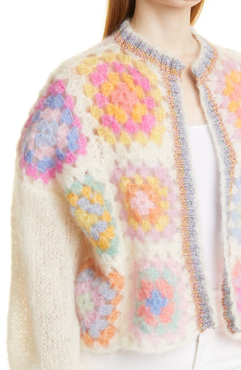 Rose Carmine Bolero Crochet Mohair & Wool Blend Cardigan, Alternate, color,