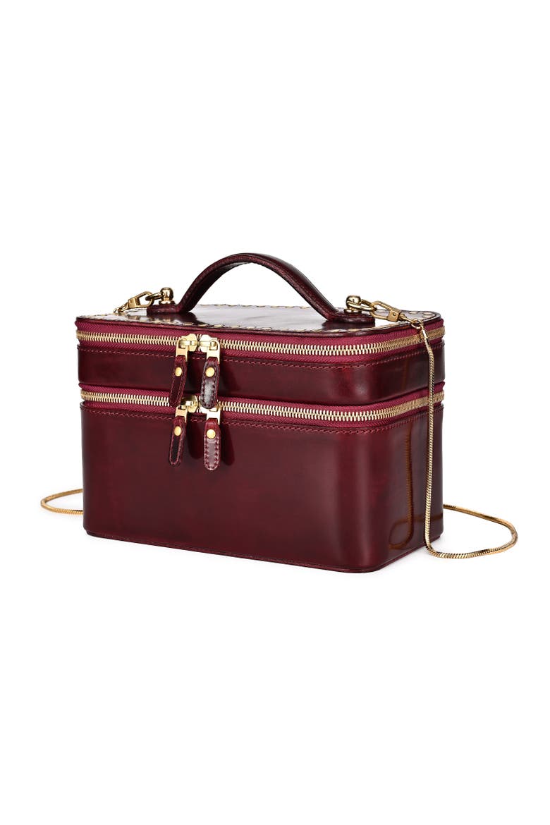 Ixia Genuine Leather Vanity Mini Trunk, Main, color, Maroon
