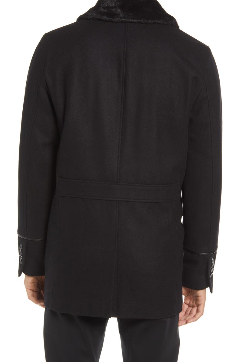 KARL LAGERFELD PARIS Wool Blend Peacoat with Faux Fur Collar, Alternate, color,