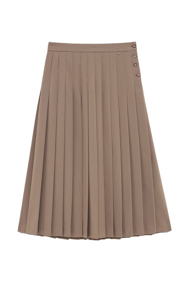 Pleated Midi Skirt, Alternate, color, Brown