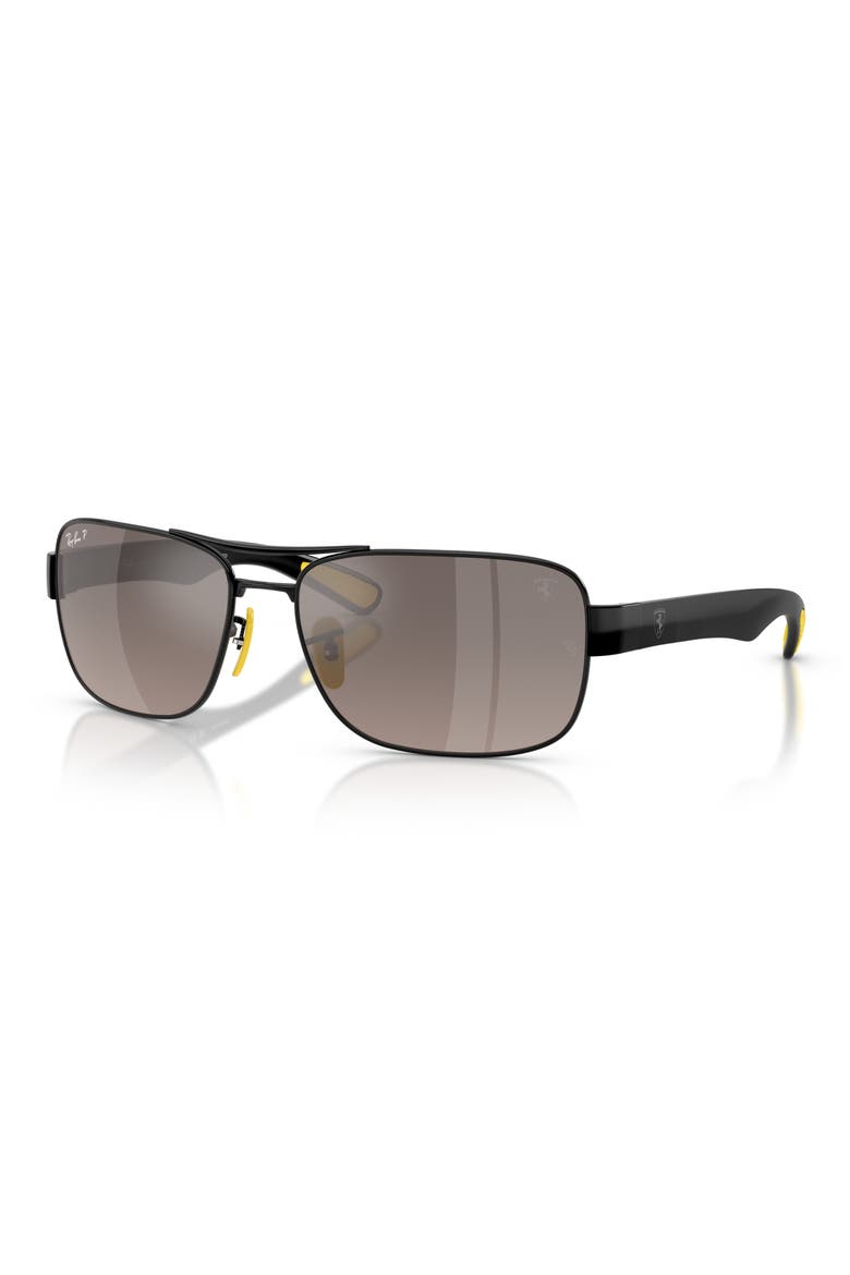 x Scuderia Ferrari 64mm Oversize Polarized Square Sunglasses, Alternate, color, BLACK / GREY
