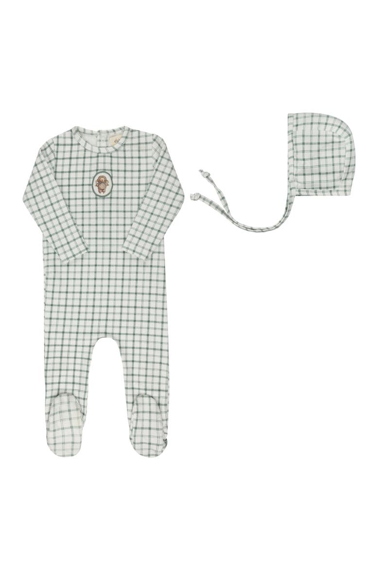 Modal French Terry Plaid Sheep Collection - Footie + Bonnet, Main, color, Teal
