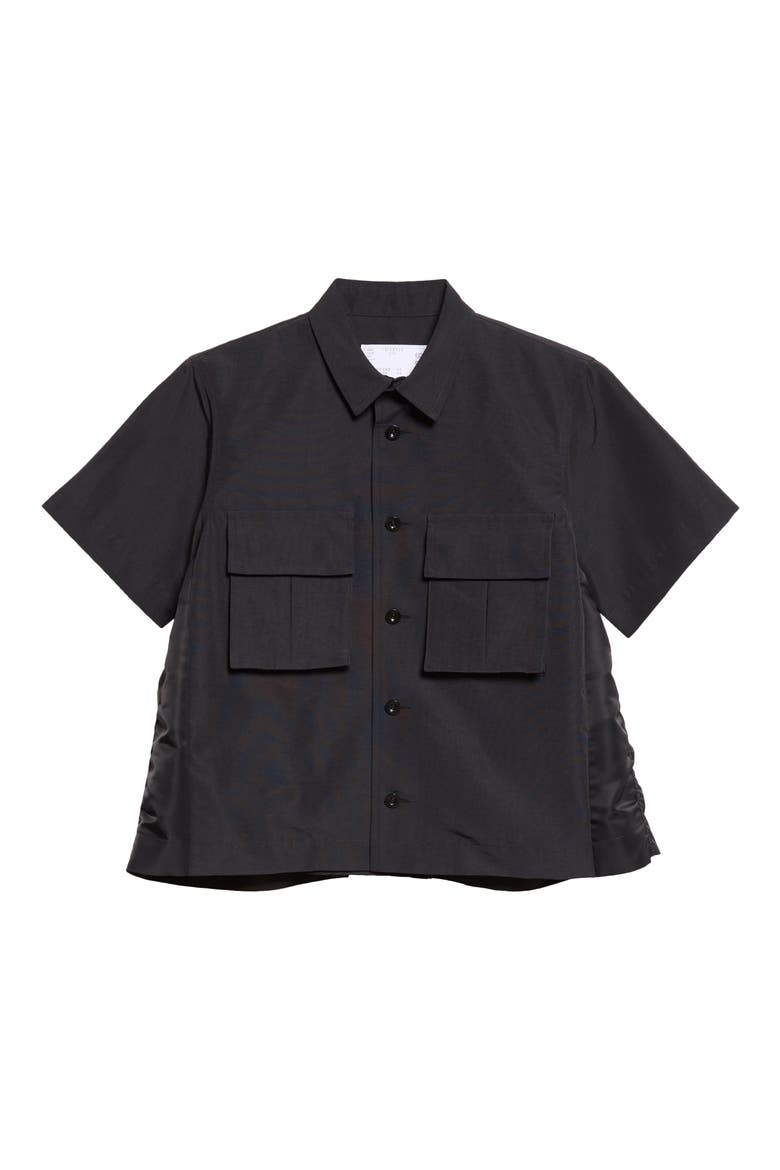 Grosgrain Bonded Nylon Twill Short Sleeve Shirt, Main, color, BLACK