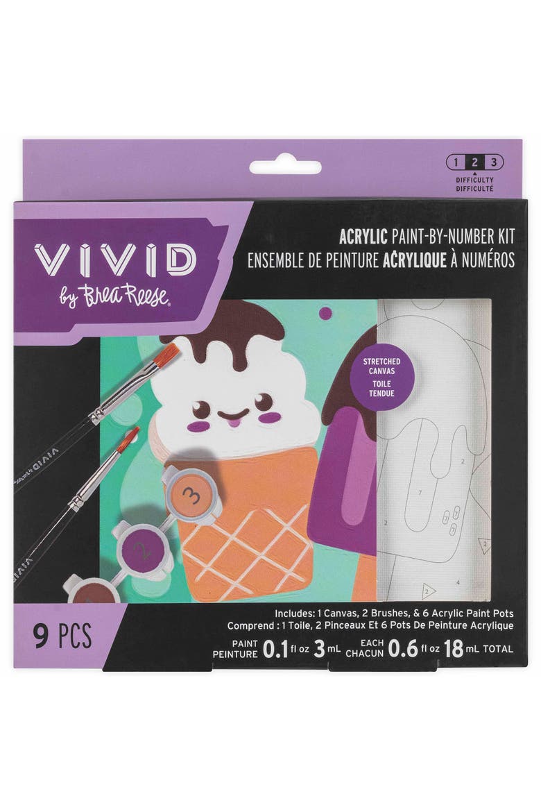 Acrylic Mini Paint By Number Kit, Ice Cream, 6 x 6 Inch Canvas, Main, color, Multicolored