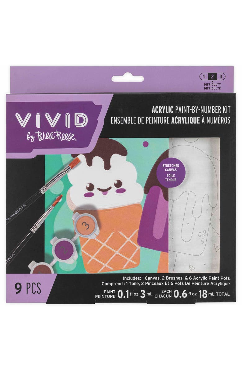 Brea Reese Vivid Acrylic Mini Paint By Number Kit, Ice Cream, 6 x 6 Inch Canvas, Main, color, Multicolored
