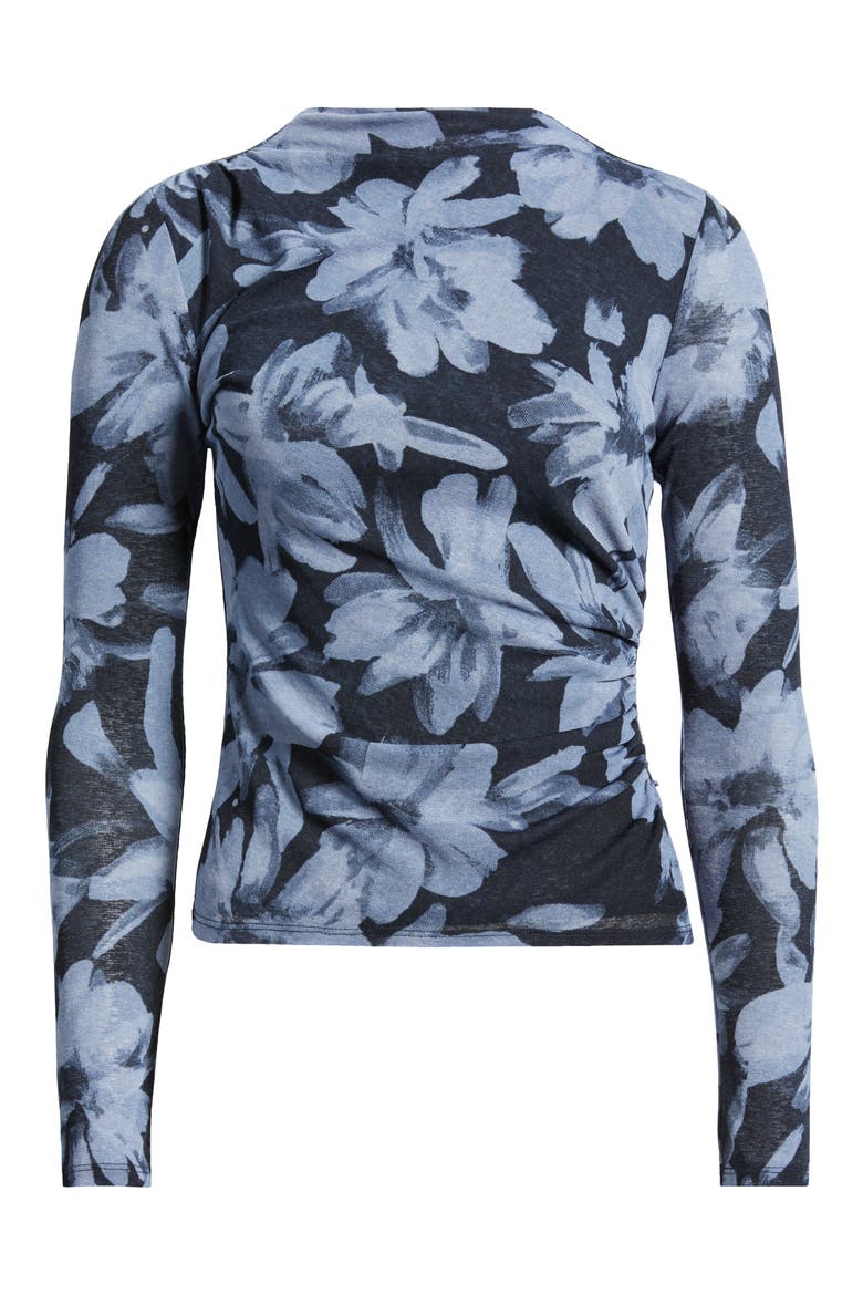 Joelle Floral Ruched Mesh Funnel Neck Top, Alternate, color, MIDNIGHT LILY