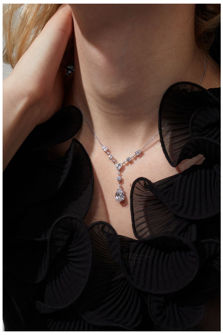 Cora Cubic Zirconia Y-Necklace, Alternate, color, RHODIUM