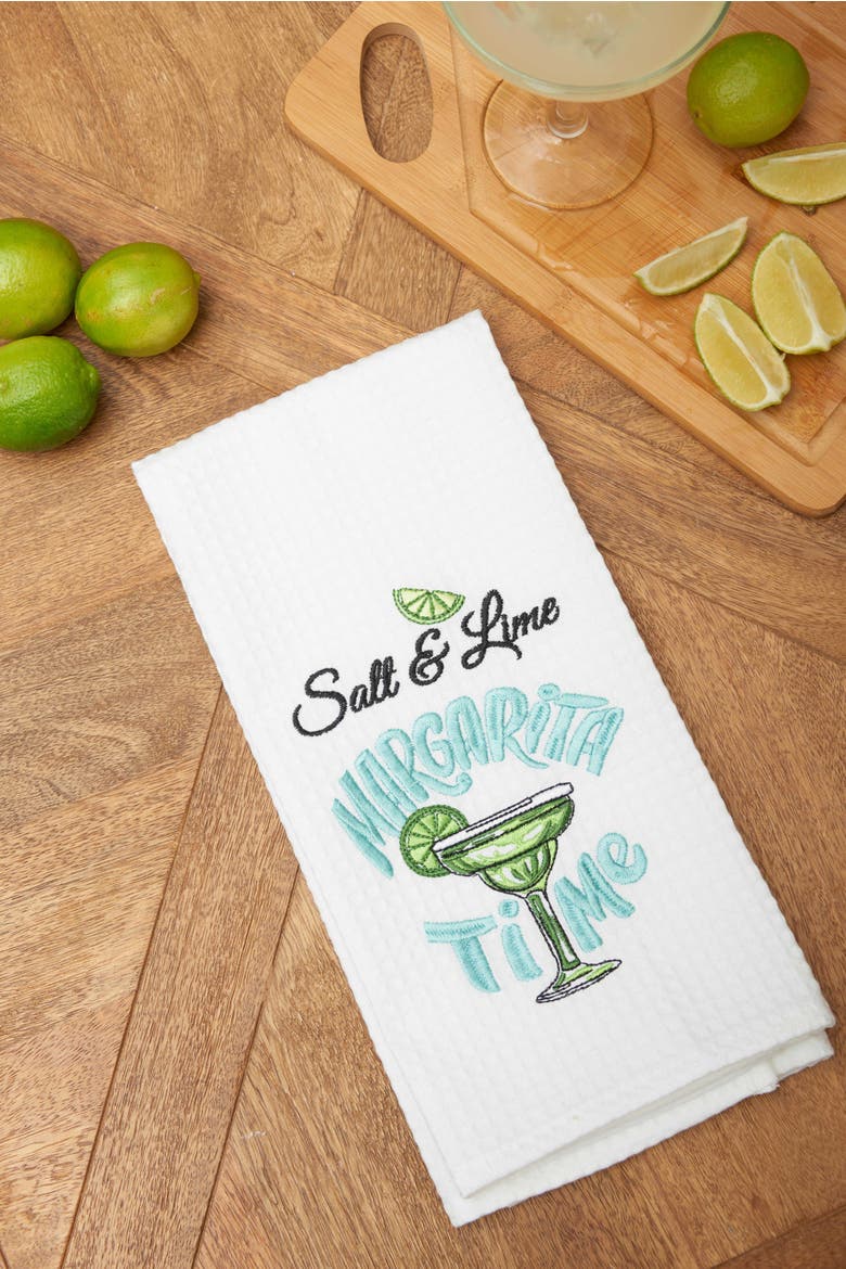 "Salt & Lime It's Margarita Time" Waffle Weave Dishtowel, Alternate, color, Blue