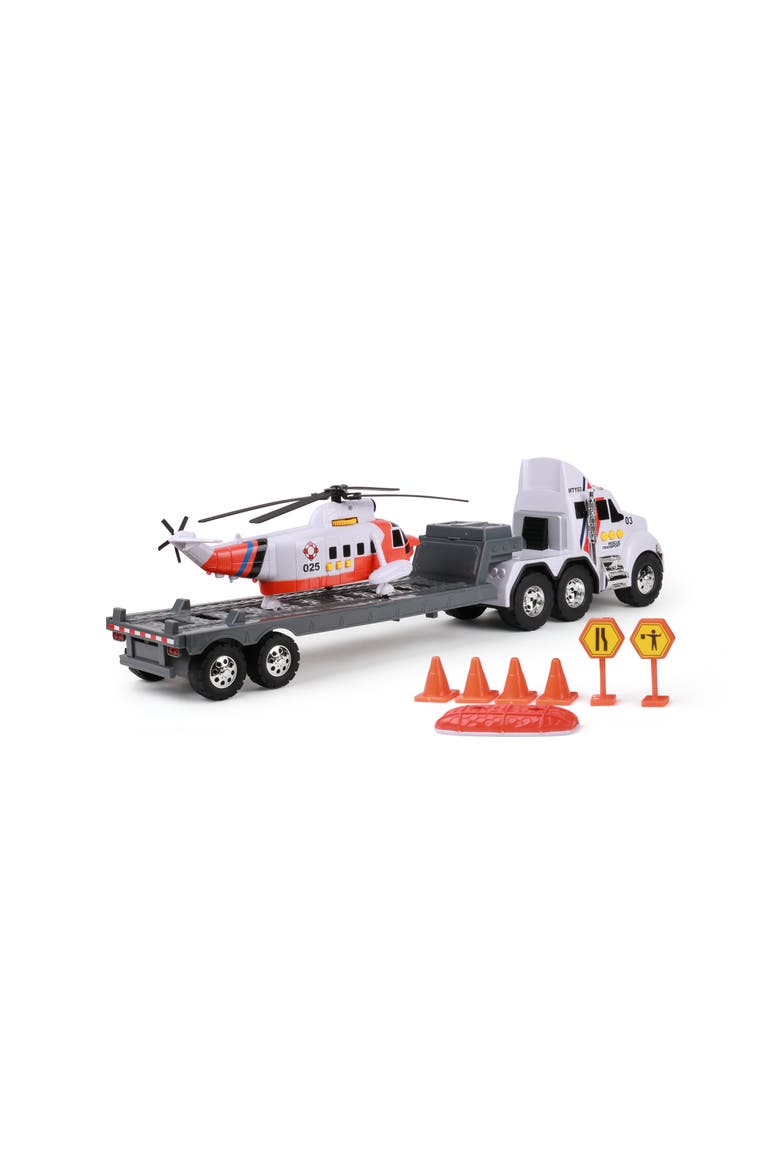 Funrise Mighty Fleet Titans Flatbed Truck With Helicopter, Alternate, color, Multicolored