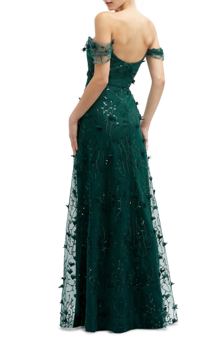 Dessy Collection 3D Embroidered Off the Shoulder Gown, Alternate, color, Evergreen