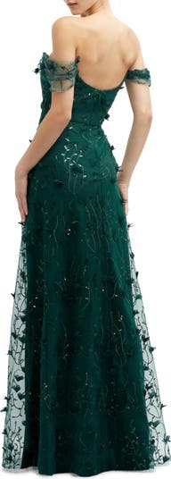 3D Embroidered Off the Shoulder Gown