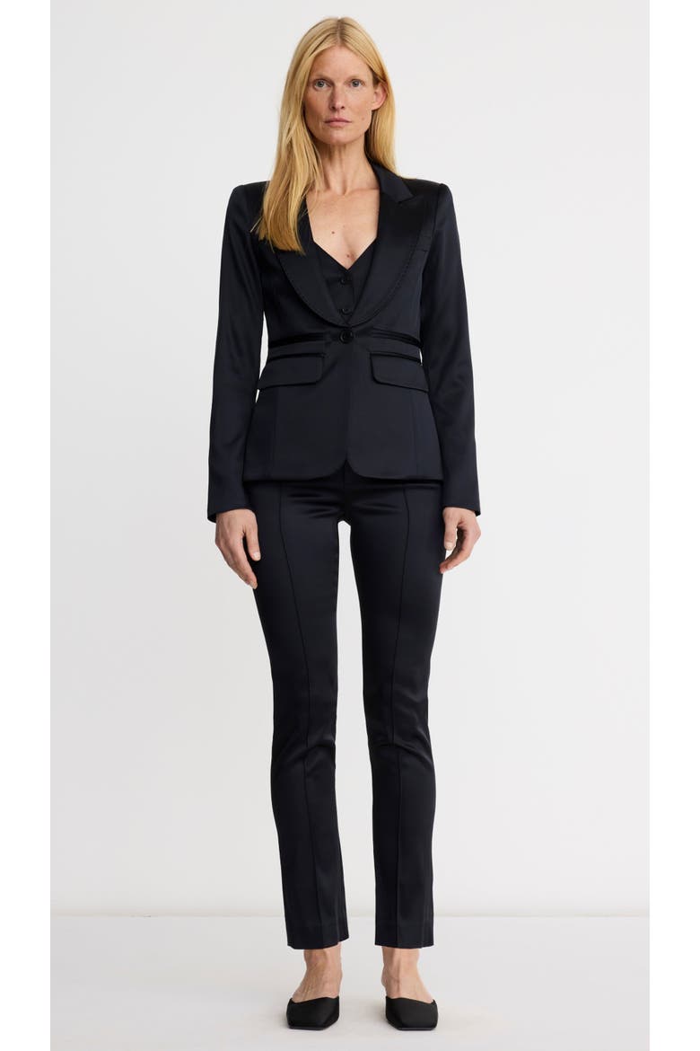 Tuxedo Peaked Lapel Blazer, Alternate, color, Black Satin