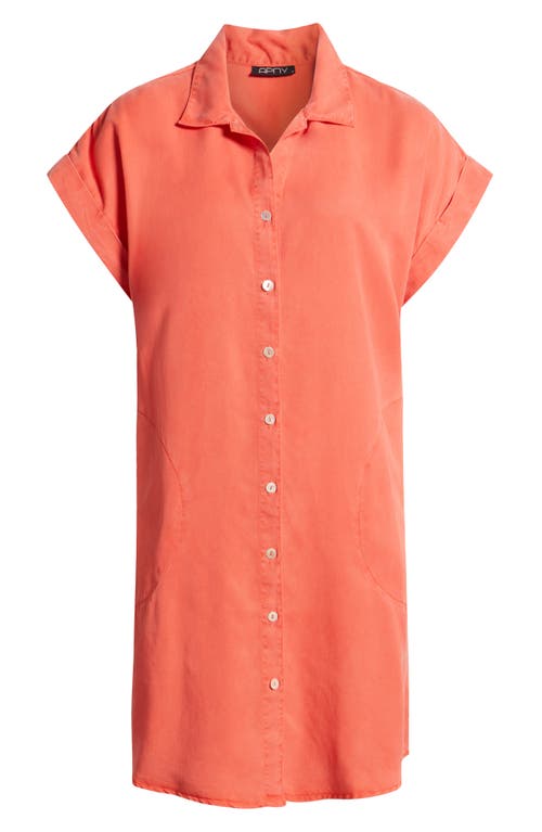 Apny Scoop Pocket Shirtdress In Hot Coral
