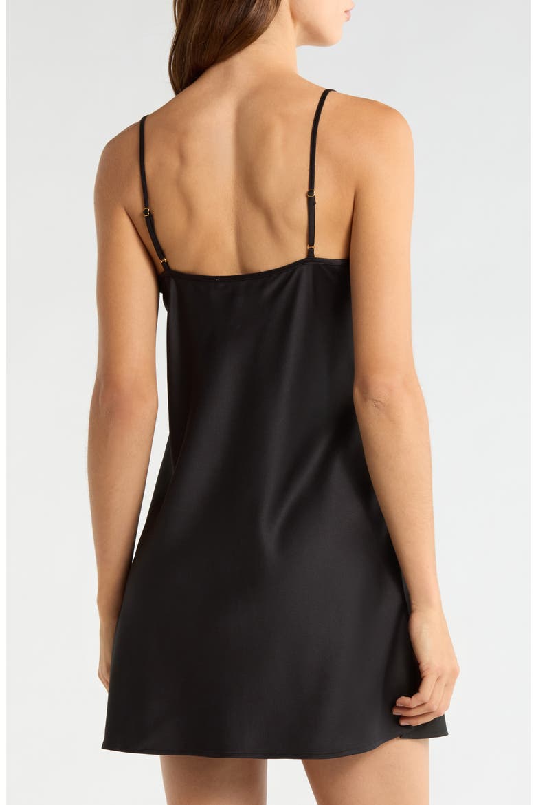 Lace Trim Satin Chemise, Alternate, color, BLACK