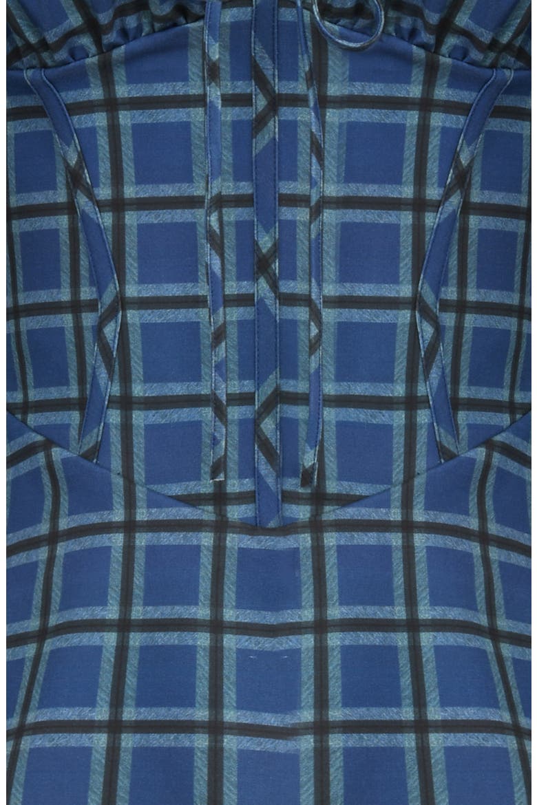 Malika Long Sleeve Cocktail Minidress, Alternate, color, BLUE TARTAN PRINT