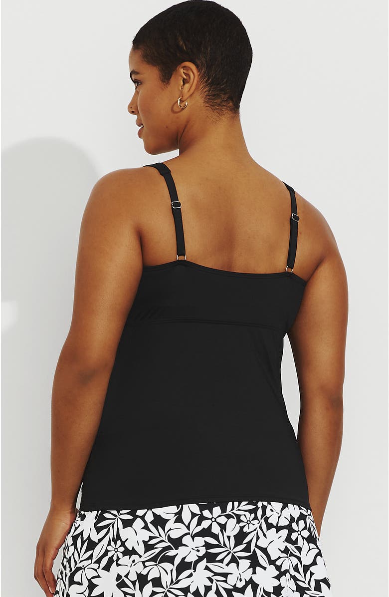 Lands' End Chlorine Resistant Tummy Control V-Neck Wrap Underwire Tankini Top Swimsuit, Alternate, color, Black