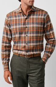 David Donahue Brushed Plaid Sport Shirt