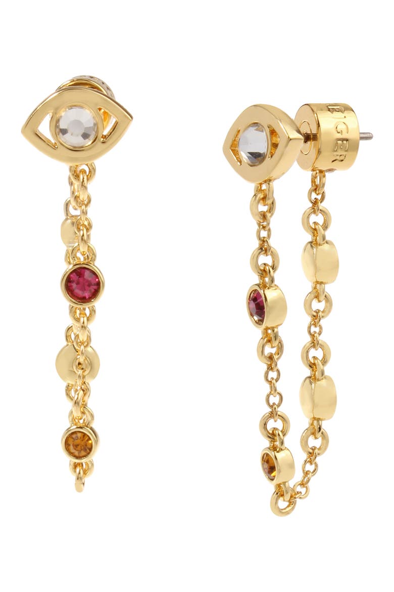 Evil Eye Front/Back Earrings, Main, color, GOLD/ MULTI