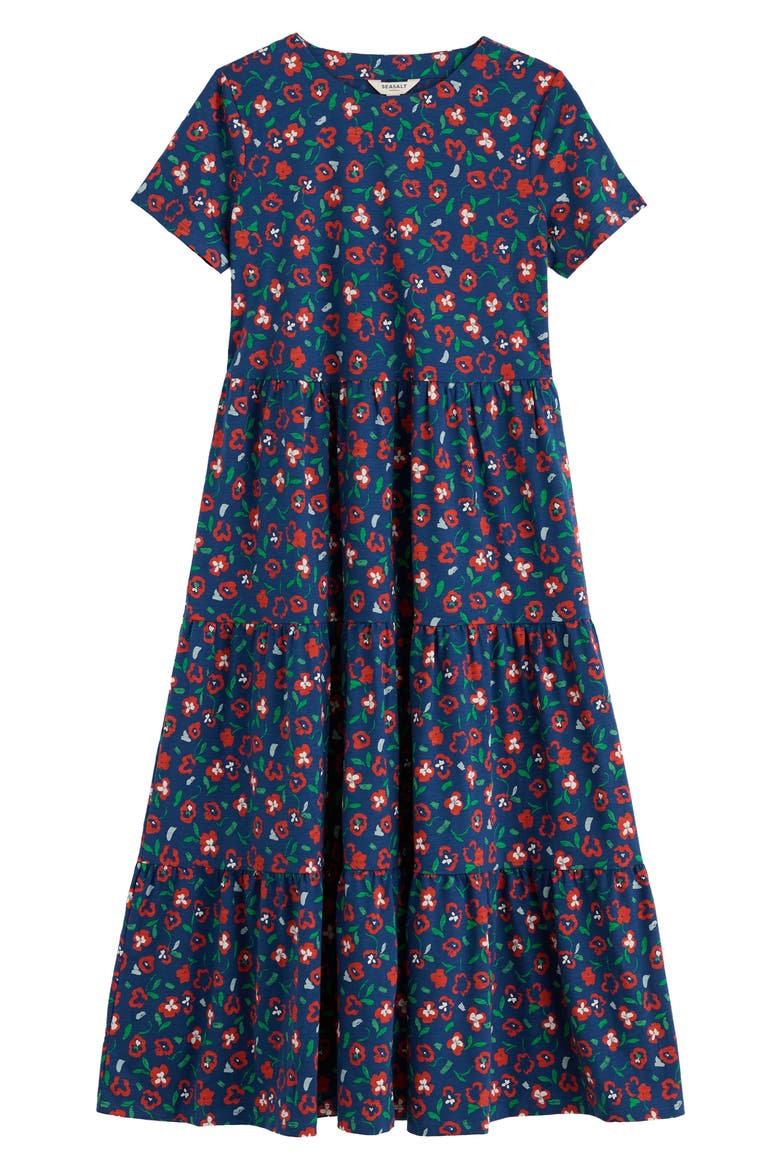 Line Strokes Floral Organic Cotton Midi Dress, Alternate, color, ARTY PANSY CAYENNE