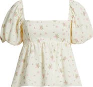 BP. Print Bubble Sleeve Babydoll Top