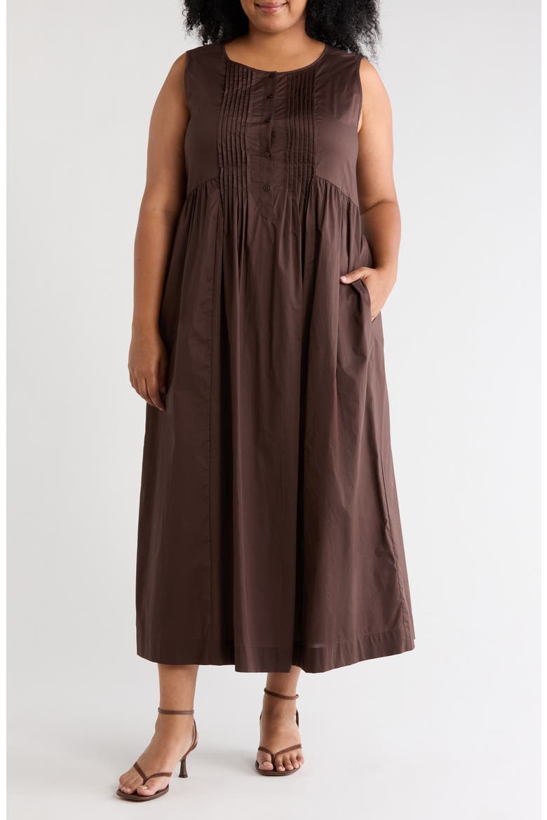 Pleated Front Maxi Dress, Main, color, CHOCOALTE