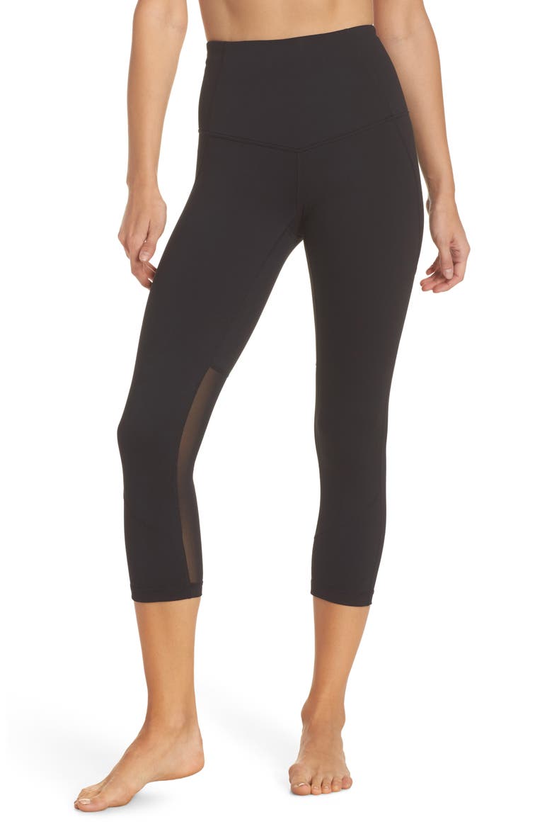 'Live In - Sultry' High Waist Mesh Crop Leggings, Main, color, BLACK